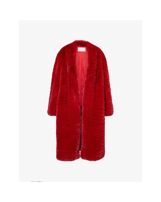 Frankie Shop Red Destiny Belted Faux-Fur Coat