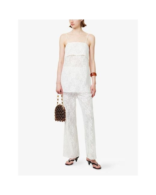 Dissh White Anya Waterfall Sheer Lace Top
