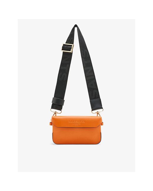 AllSaints Orange Zoe Logo-debossed Leather Cross-body Bag