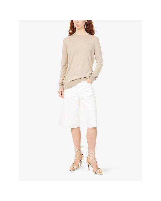Totême Natural Crew Fine-Knit Wool-Silk Top