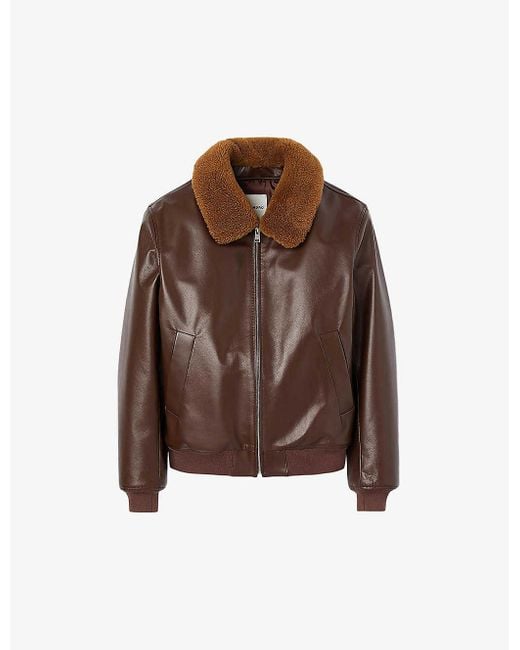 Sandro Brown Heron Shearling-collar Leather Jacket X for men