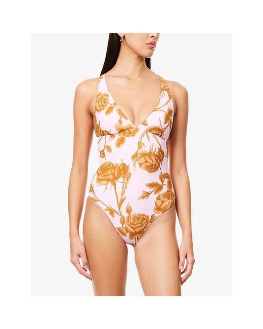 Seafolly White V-Neck Floral-Print Swimsuit