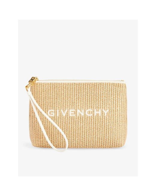 Givenchy Natural Logo-embroidered Raffia Pouch