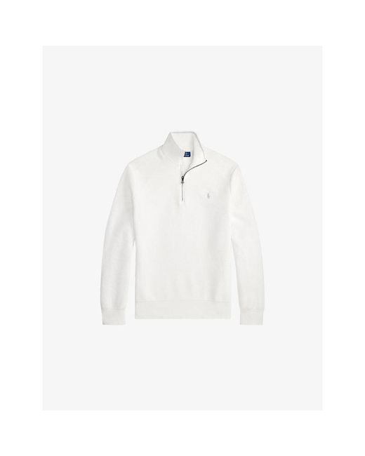 Polo Ralph Lauren White Brand-Embroidered Half-Zip Cotton Sweatshirt for men