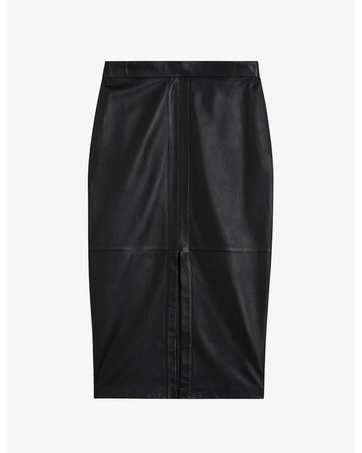Ted Baker Black Front-slit Leather Midi Skirt
