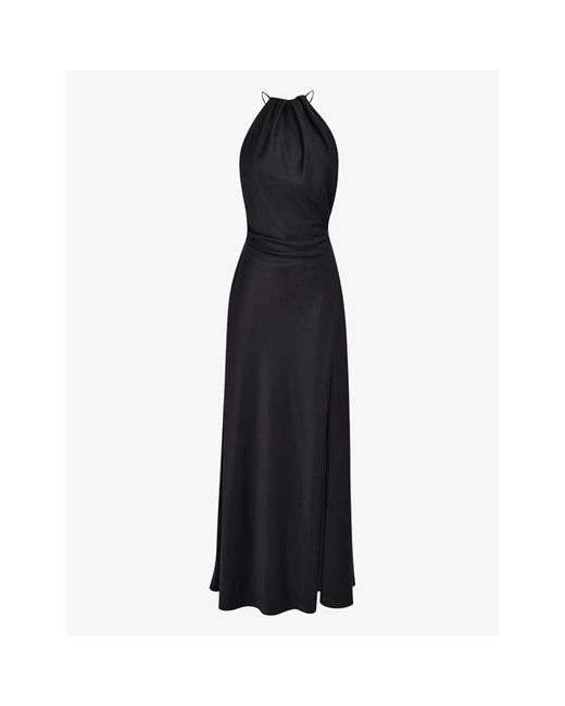 House Of Cb Black Zanab Halter-Neck Thigh-Split Woven Maxi Dress