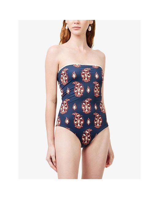 Johanna Ortiz Blue Alta Mar Strapless Swimsuit