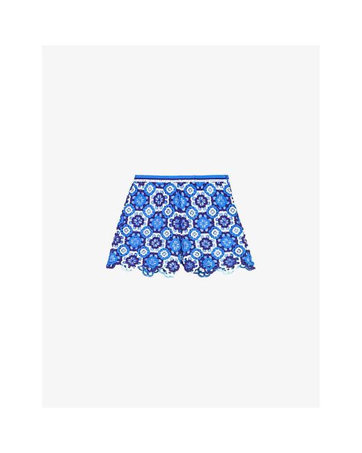 Maje Blue Clover-motif Crochet Knitted Shorts