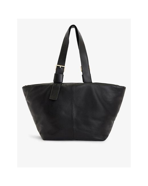 AllSaints Black Aika Trapeze-shape Leather Tote Bag