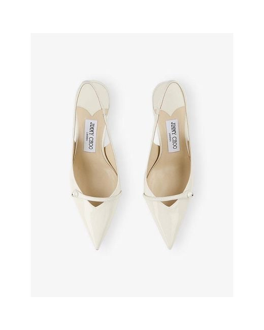 Jimmy Choo White Amita 85 Patent Leather Slingbacks