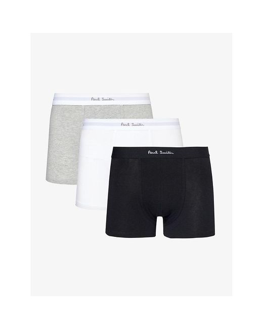 Paul Smith White Logo-waistband Pack Of Three Stretch-organic-cotton Trunk for men