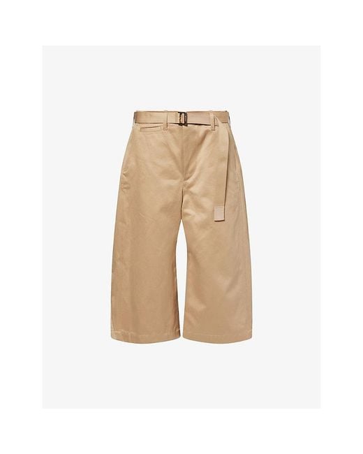 Sacai Natural Wide-Leg Belted Cotton Chino Shorts