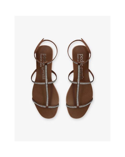 Pedro Garcia Brown Enola Embellished Flat Leather Sandals