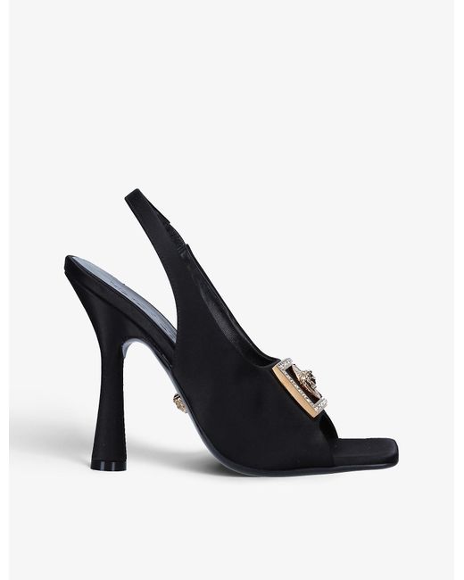 Versace Medusa Logoembellished Satin Slingback Sandals in Black Lyst