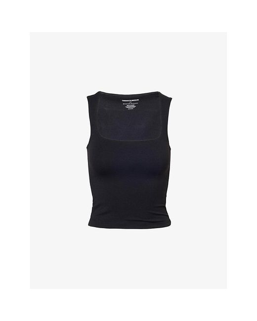 The Couture Club Blue Sculpt Scoop-Neck Stretch-Woven Top