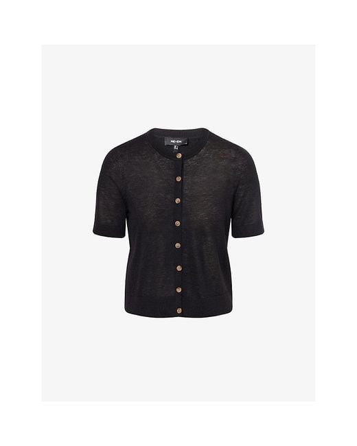ME+EM Black Barely There Short-Sleeves Wool And Cashmere Top
