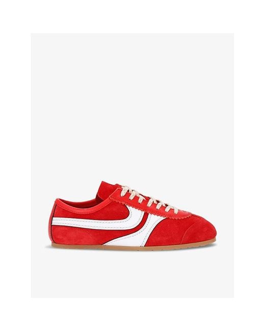 Dries Van Noten Red Retro Panelled Leather Low-top Trainers