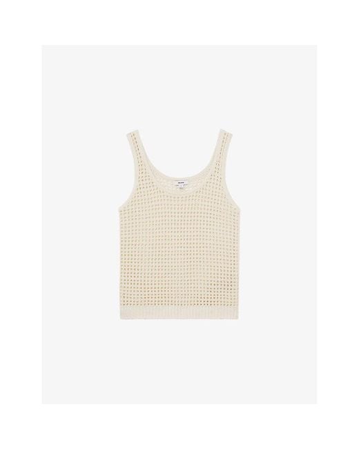 Reiss White Claudia Open-Knit Linen Vest