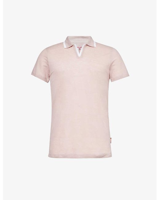 Orlebar Brown Pink Felix Split-hem Linen Polo Shirt for men