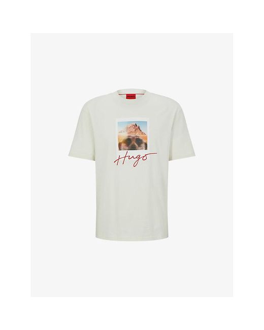 HUGO White Logo And Animal-print Cotton-jersey T-shirt X for men