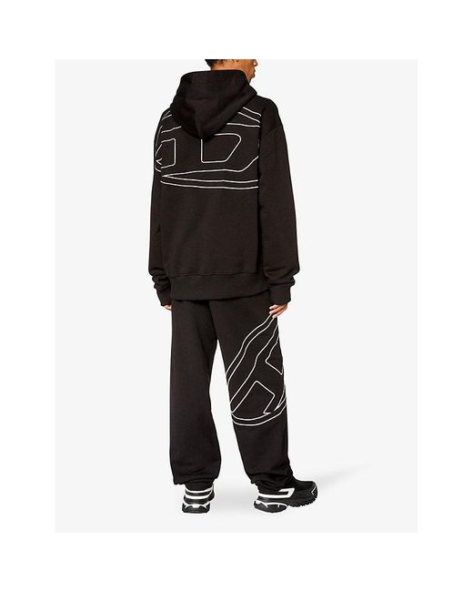 DIESEL Black Macs Logo-Embroidered Relaxed-Fit Cotton-Jersey Hoody for men
