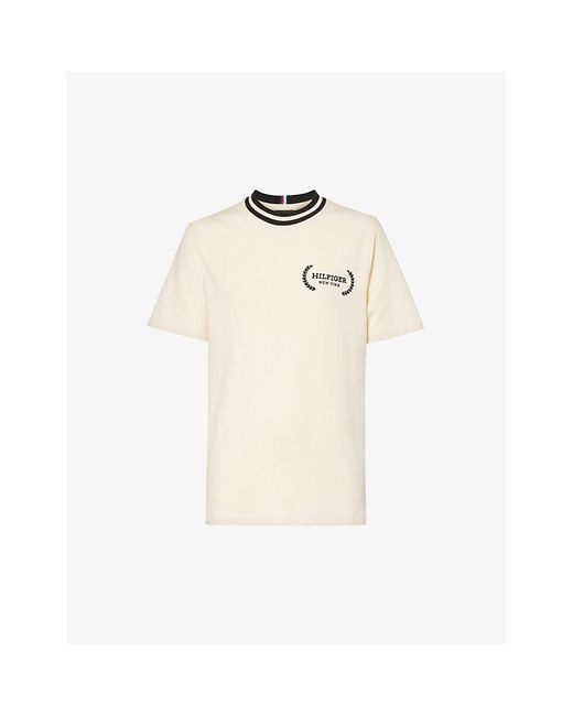 Tommy Hilfiger Natural Logo-embroidered Crewneck Cotton-jersey T-shirt for men