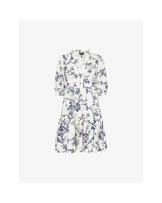 ME+EM White Modern Botanical Ruffled Cotton-Jersey Mini Dress