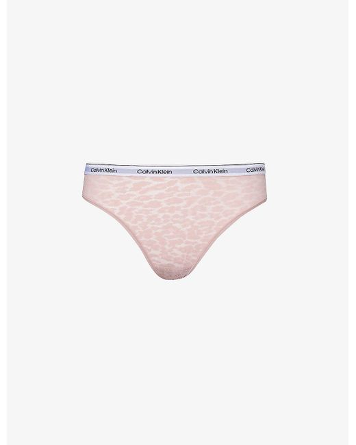 Calvin Klein Pink Animal-print Branded-waistband Stretch-lace Briefs X