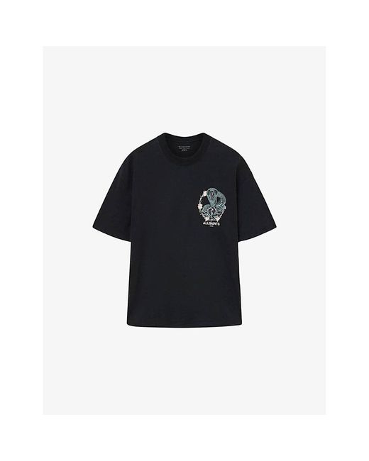 AllSaints Black Snakebite Graphic-Print Cotton T-Shirt for men