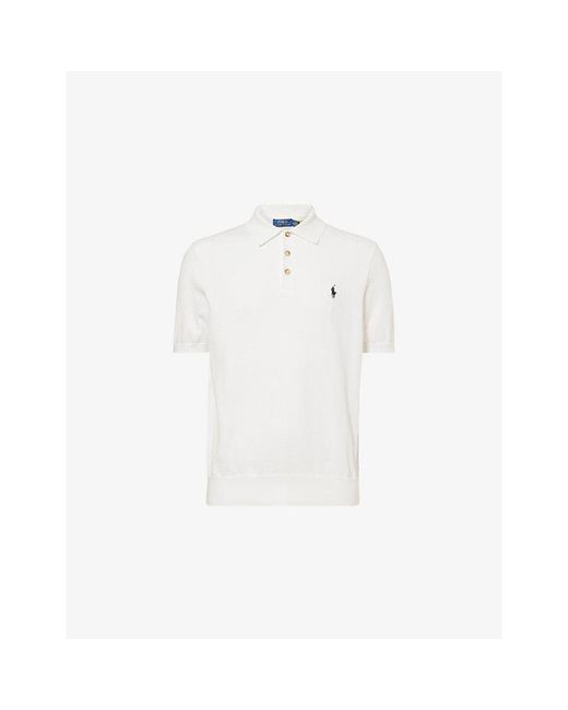 Polo Ralph Lauren Natural Logo-Embroidered Short-Sleeve Knitted Cotton Polo Shirt for men