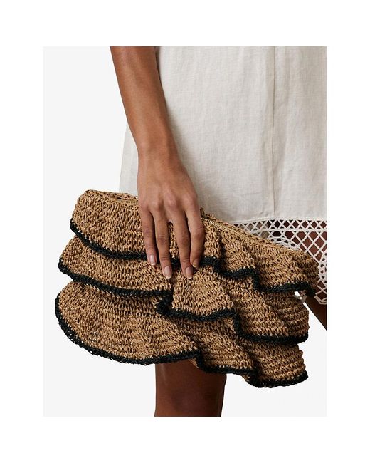 Reiss Brown Raya Raffia Clutch