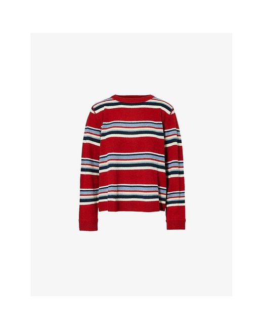 Reformation Red Boyfriend Striped Knitted Cashmere And Wool Jumper