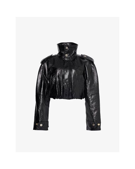 Dion Lee Black Balloon Cropped Relaxed-fit Faux Leather Jacket