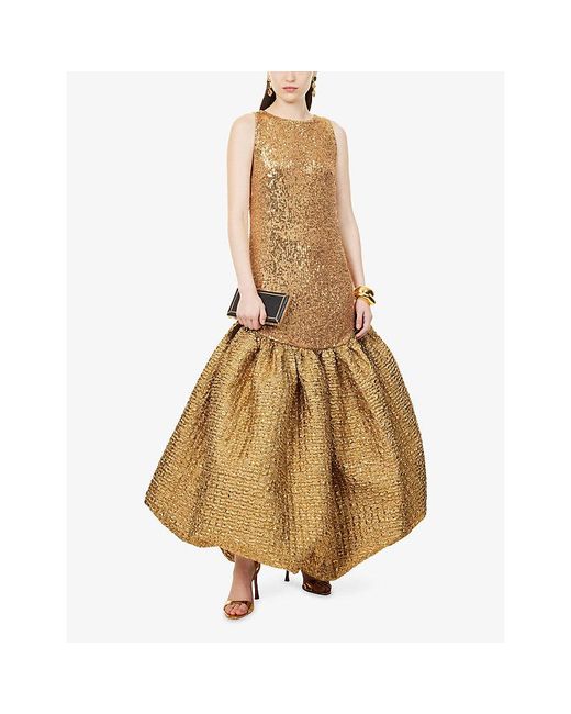 Dima Ayad Natural Sequined Cloqué Bubble Woven Gown