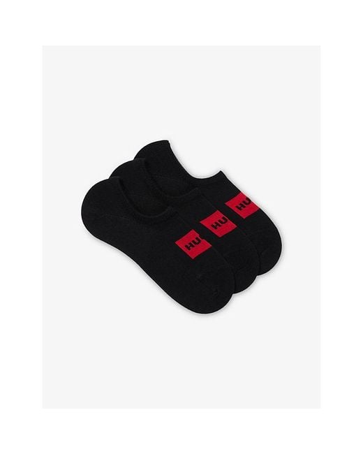 HUGO Red Logo-Print Invisible Pack Of Three Cotton-Blend Socks for men