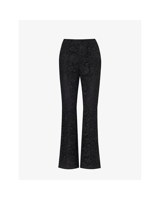 Huishan Zhang Black Jun Floral-embroidered Flared Mid-rise Lace Trousers