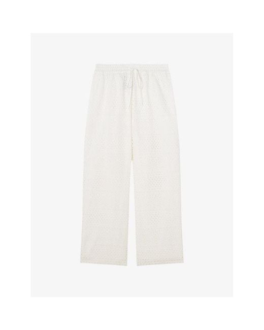 L.K.Bennett White Edie Broderie-anglaise Wide-leg Cotton Trousers