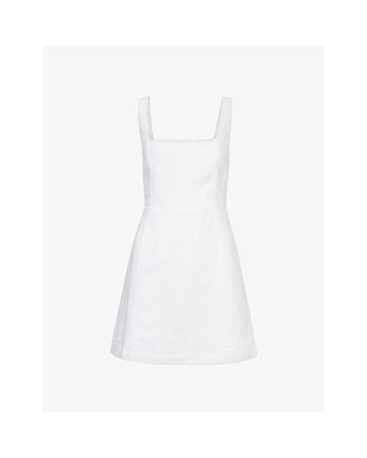 Posse White Skyla Square-neck Linen Mini Dress