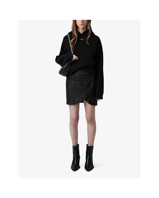 Zadig & Voltaire Black Georgy Diamante-Wing Relaxed-Fit Cotton-Blend Hoody