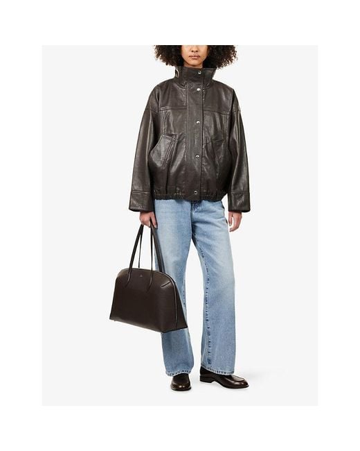 RÓHE Frames Brown Funnel-Neck Oversized Leather Jacket