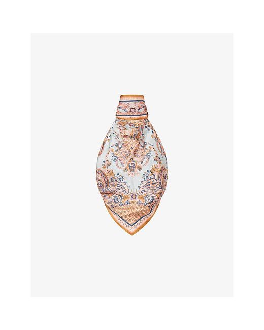 Zimmermann White Aster Scarf-Print Silk Top
