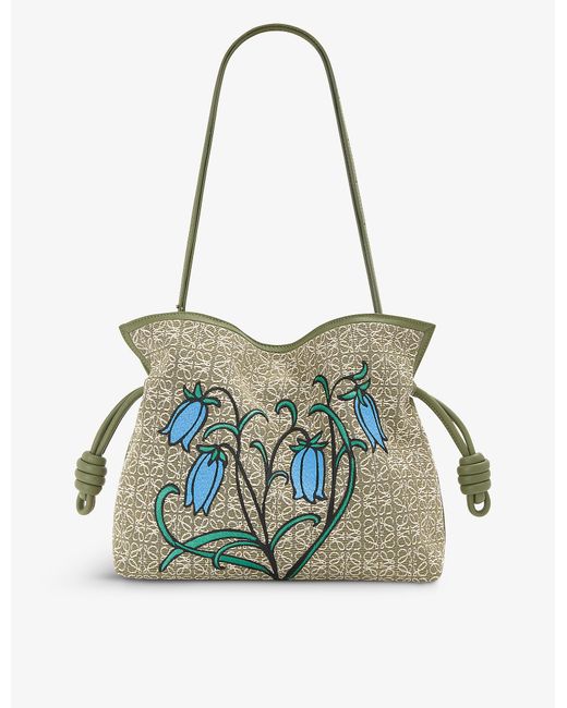 Loewe Blue Flamenco Knot Floral-embroidered Canvas Clutch Bag for men