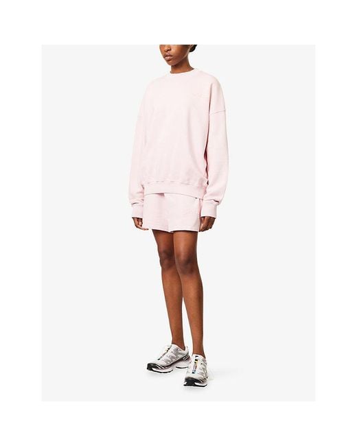 ADANOLA Pink Varsity Applique Washed Cotton Shorts
