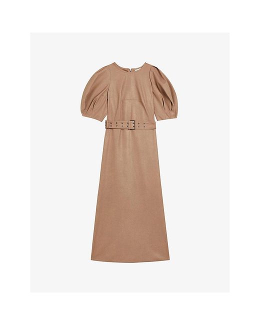 Ted Baker Natural Palowma Puffed-sleeve Faux-leather Midi Dress
