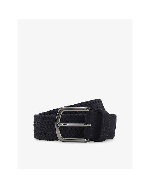 Boss Black Woven-Design Suede Belt for men