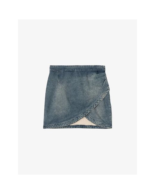Zadig & Voltaire Blue Julipe Wrap-Front Denim Mini Skirt