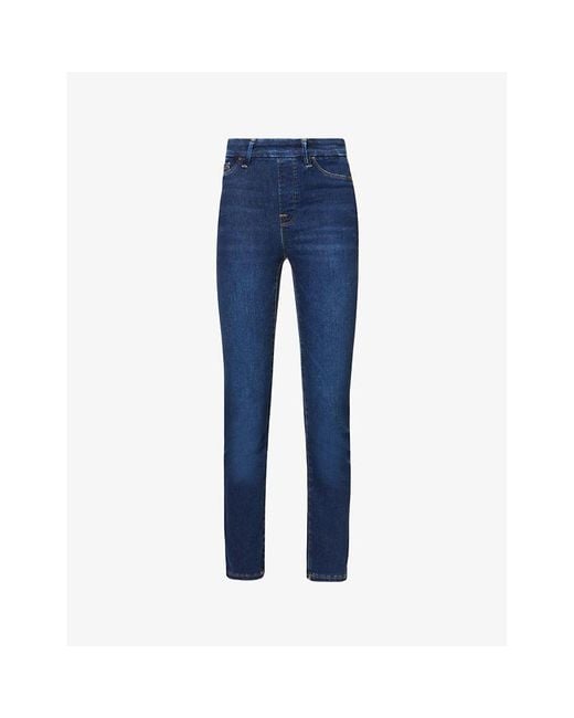 GOOD AMERICAN Blue Pull On Straight Faded-Wash Straight High-Rise Stretch-Denim Jeans