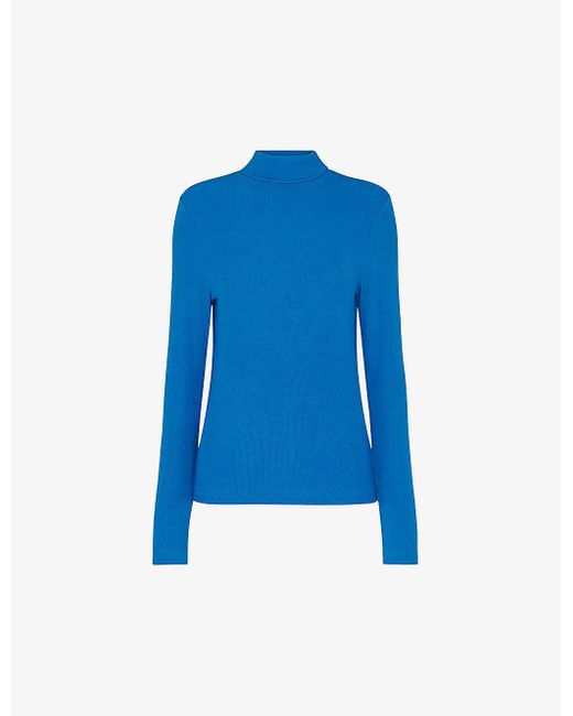 Whistles Blue Essential Ribbed Jersey Top