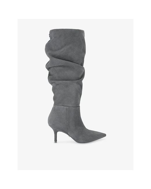 Carvela Kurt Geiger Gray Spirit Slouch Suede Heeled Knee-High Boots