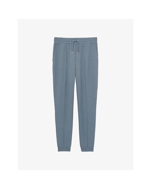 Reiss Blue Premier Drawstring-Waist Straight-Leg Stretch-Jersey Jogging Bottoms for men